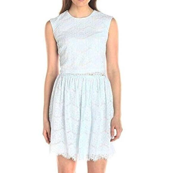 NEW Lark & Ro Womens ICE BLUE SCALLOP LACE Sleeveless 2PC SKIRT TOP Dress SZ 12 - Picture 1 of 8